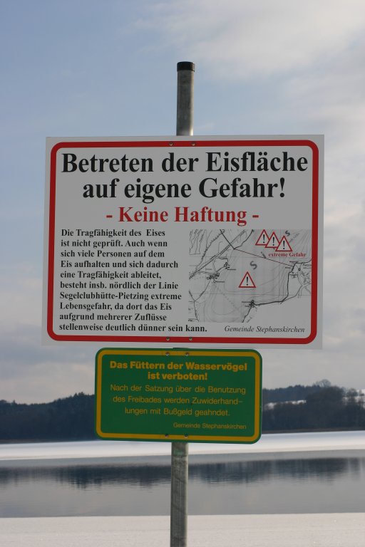 Betreten der Eisfläche auf dem Simssee auf eigene Gefahr